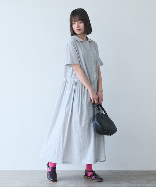 bulle de savon(ビュルデサボン)の「超長綿70/1タイプライター ワンピース(ワンピース・レディース・ベージュ/ホワイト・FREE)」の9枚目の写真