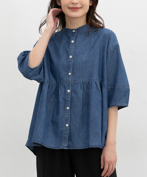 Honeys（ハニーズ）の「【ハニさら・接触冷感】クール６分デニムブラウス（シャツ/ブラウス・レディース・ダークグレー/ライトインディゴブルー/ライトブルー・L/LL/M/S）」の6枚目の写真