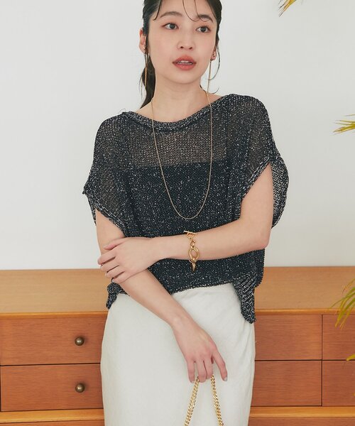 La boutique BonBon(ラブティックボンボン)の「【再予約決定!】ラメ天竺針抜きフレンチニット(ニット/セーター・レディース・チャコールグレー/ピンク/サックスブルー/シルバー・FREE)」の16枚目の写真