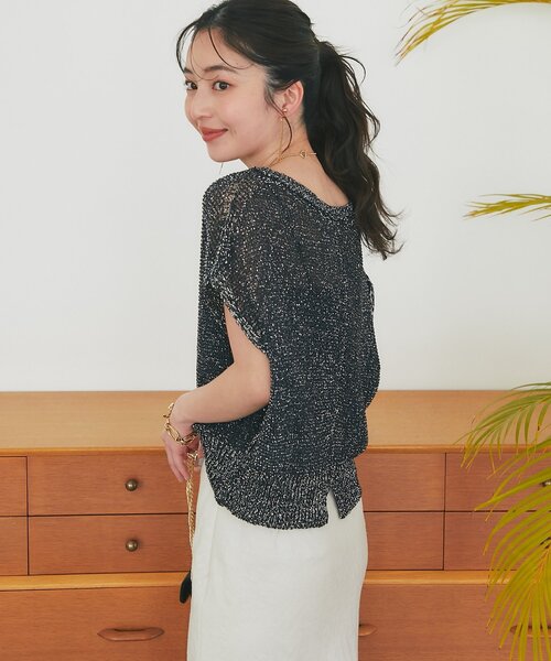 La boutique BonBon(ラブティックボンボン)の「【再予約決定!】ラメ天竺針抜きフレンチニット(ニット/セーター・レディース・チャコールグレー/ピンク/サックスブルー/シルバー・FREE)」の17枚目の写真