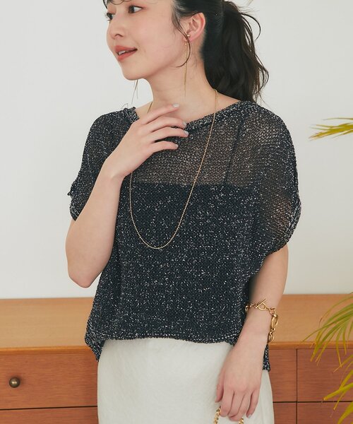La boutique BonBon(ラブティックボンボン)の「【再予約決定!】ラメ天竺針抜きフレンチニット(ニット/セーター・レディース・チャコールグレー/ピンク/サックスブルー/シルバー・FREE)」の19枚目の写真