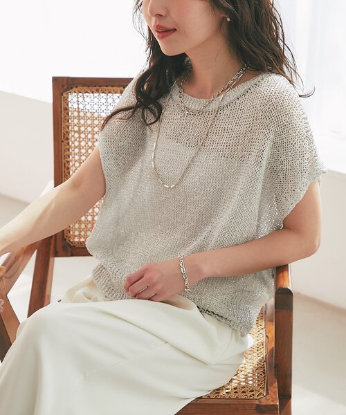 La boutique BonBon(ラブティックボンボン)の「【再予約決定!】ラメ天竺針抜きフレンチニット(ニット/セーター・レディース・チャコールグレー/ピンク/サックスブルー/シルバー・FREE)」の11枚目の写真