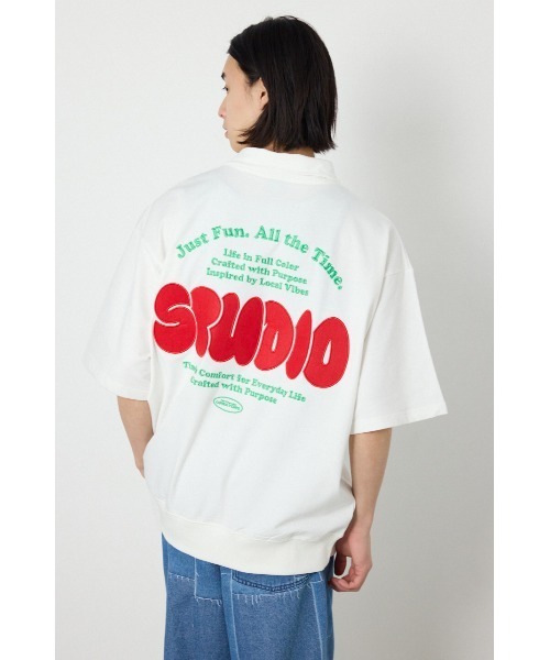 RODEO CROWNS WIDE BOWL(ロデオクラウンズワイドボウル)の「ライトスウェットZIPポロシャツ(ポロシャツ・メンズ・オフホワイト/ブラック/スモークピンク・MEDIUM/LARGE)」の6枚目の写真