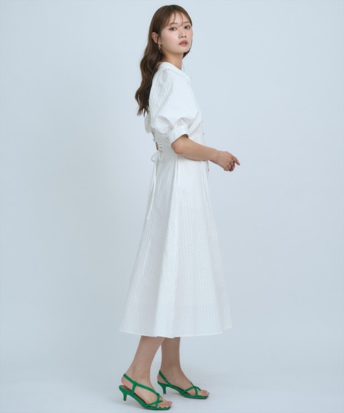 AND COUTURE（アンドクチュール）の「ボリュームスリーブストライプワンピース（ワンピース・レディース・ホワイト/サックスブルー/ブルー・FREE）」の16枚目の写真