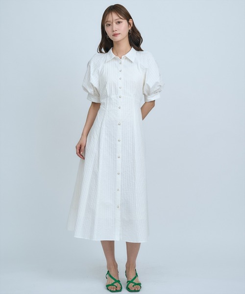 AND COUTURE（アンドクチュール）の「ボリュームスリーブストライプワンピース（ワンピース・レディース・ホワイト/サックスブルー/ブルー・FREE）」の10枚目の写真