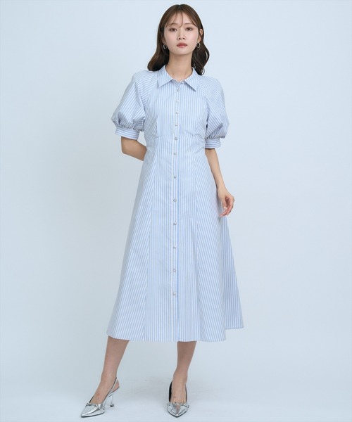 AND COUTURE（アンドクチュール）の「ボリュームスリーブストライプワンピース（ワンピース・レディース・ホワイト/サックスブルー/ブルー・FREE）」の20枚目の写真