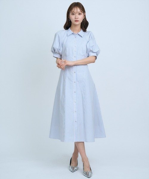 AND COUTURE（アンドクチュール）の「ボリュームスリーブストライプワンピース（ワンピース・レディース・ホワイト/サックスブルー/ブルー・FREE）」の19枚目の写真