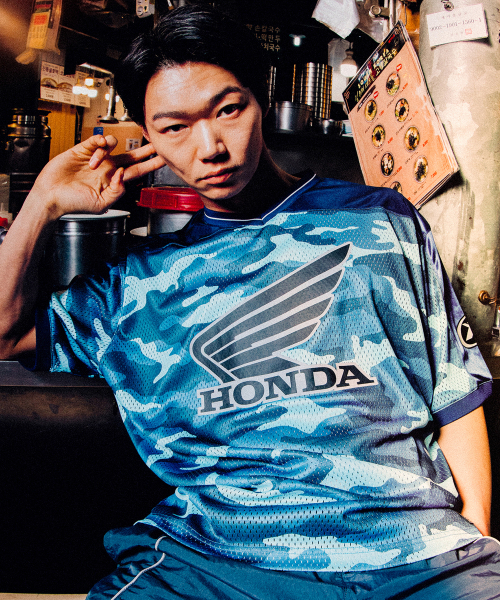PHYPS MOTORCYCLE(フィップスモーターサイクル)の「Original Wing Logo Camo Mesh T-Shirt Blue(Tシャツ/カットソー・レディース・その他・SMALL/MEDIUM/LARGE/X-LARGE)」の1枚目の写真