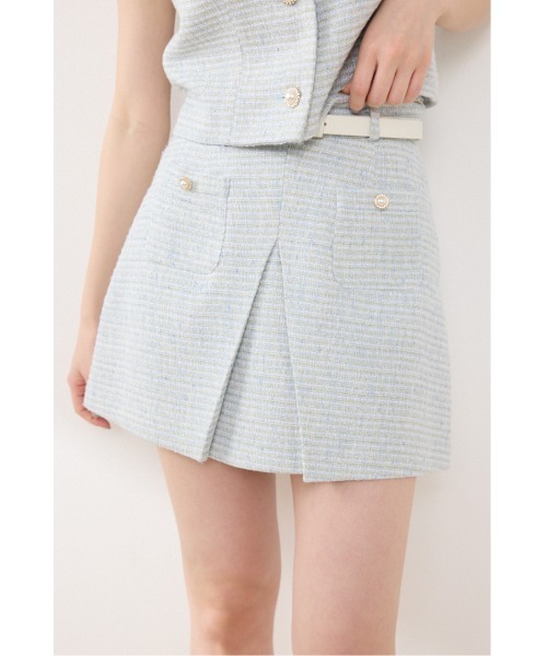 rienda(リエンダ)の「【AKB48着用】ベルト付きアシンメトリーツイードスカート 春服 夏服(スカート・レディース・ブルー/ブラック/アイボリー・MEDIUM/SMALL/X-SMALL)」の1枚目の写真
