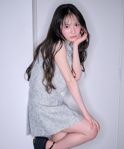 rienda(リエンダ)の「【AKB48着用】ベルト付きアシンメトリーツイードスカート 春服 夏服(スカート・レディース・ブルー/ブラック/アイボリー・MEDIUM/SMALL/X-SMALL)」の3枚目の写真