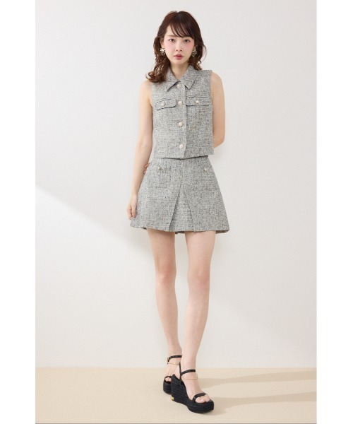 rienda(リエンダ)の「【AKB48着用】ベルト付きアシンメトリーツイードスカート 春服 夏服(スカート・レディース・ブルー/ブラック/アイボリー・MEDIUM/SMALL/X-SMALL)」の4枚目の写真