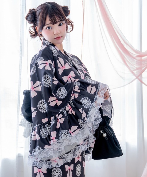 CELEN（セレン）の「【浴衣小物】レース巾着バッグ（和装小物・レディース・ブラック/ホワイト/ピンク/ベージュ・FREE）」の11枚目の写真