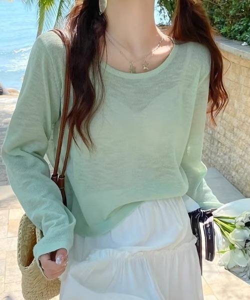LUCPY（ラクピー）の「シアールーズロングスリーブトップス（その他トップス・レディース・グリーン/ホワイト・XX-LARGE/X-LARGE/LARGE/MEDIUM）」の2枚目の写真
