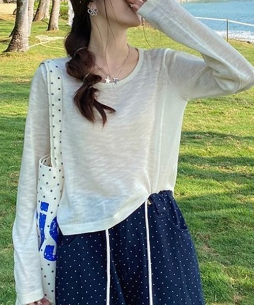 LUCPY（ラクピー）の「シアールーズロングスリーブトップス（その他トップス・レディース・グリーン/ホワイト・XX-LARGE/X-LARGE/LARGE/MEDIUM）」の4枚目の写真