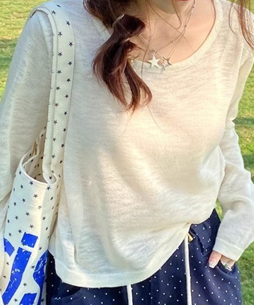 LUCPY（ラクピー）の「シアールーズロングスリーブトップス（その他トップス・レディース・グリーン/ホワイト・XX-LARGE/X-LARGE/LARGE/MEDIUM）」の5枚目の写真