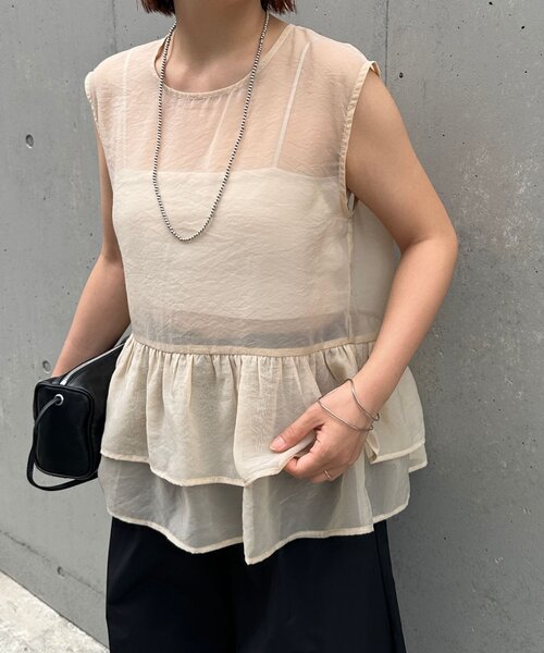 Omekashi（オメカシ）の「オーガンジーペプラムブラウス（シャツ/ブラウス・レディース・モカ/ブラック/ブルー/アイボリー・FREE）」の8枚目の写真