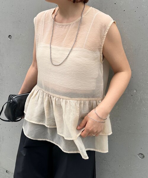Omekashi（オメカシ）の「オーガンジーペプラムブラウス（シャツ/ブラウス・レディース・モカ/ブラック/ブルー/アイボリー・FREE）」の9枚目の写真