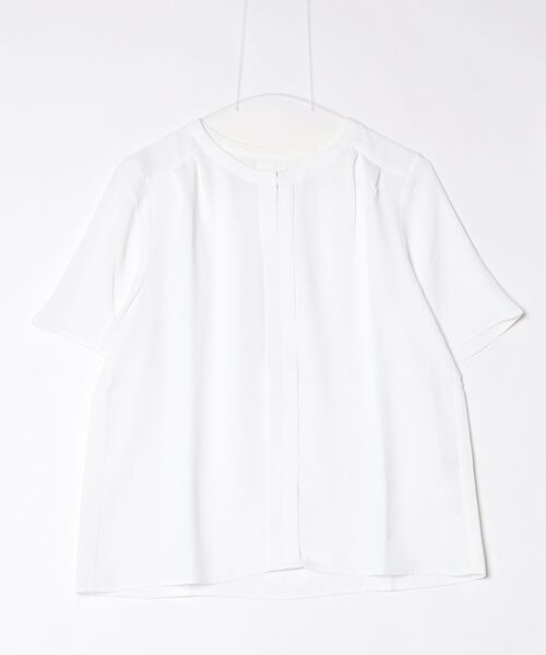 Perfect Suit FActory(パーフェクトスーツファクトリー)の「【接触冷感/ひんやり/ウォッシャブル】前タック デシンブラウス(シャツ/ブラウス・レディース・イエロー/サックスブルー/オフホワイト・M/L/S)」の1枚目の写真