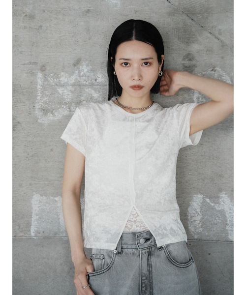 Katrin TOKYO(カトリーントーキョー)の「【JAPAN MADE】slit mesh velour tops(Tシャツ/カットソー・レディース・ホワイト/ブルー/ローズ・FREE/XS)」の2枚目の写真