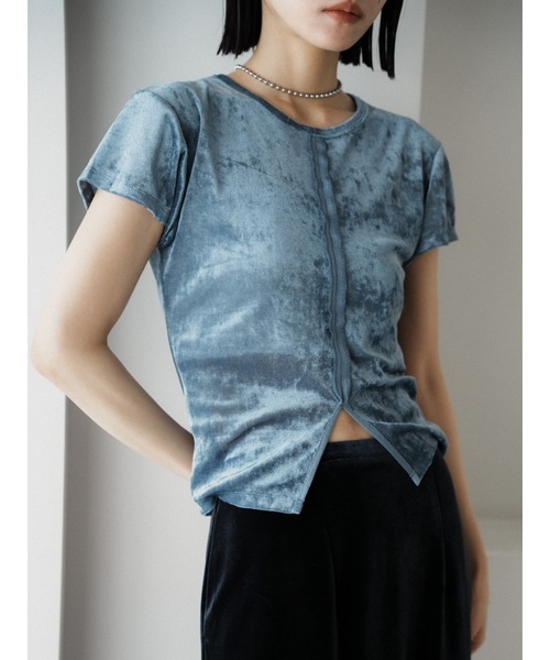 Katrin TOKYO(カトリーントーキョー)の「【JAPAN MADE】slit mesh velour tops(Tシャツ/カットソー・レディース・ホワイト/ブルー/ローズ・FREE/XS)」の1枚目の写真