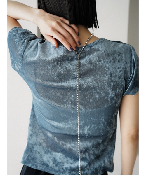Katrin TOKYO(カトリーントーキョー)の「【JAPAN MADE】slit mesh velour tops(Tシャツ/カットソー・レディース・ホワイト/ブルー/ローズ・FREE/XS)」の6枚目の写真