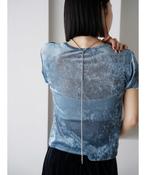 Katrin TOKYO(カトリーントーキョー)の「【JAPAN MADE】slit mesh velour tops(Tシャツ/カットソー・レディース・ホワイト/ブルー/ローズ・FREE/XS)」の7枚目の写真
