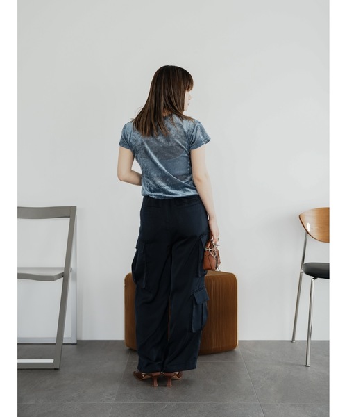 Katrin TOKYO(カトリーントーキョー)の「【JAPAN MADE】slit mesh velour tops(Tシャツ/カットソー・レディース・ホワイト/ブルー/ローズ・FREE/XS)」の11枚目の写真