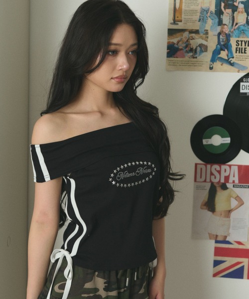 dispark(ディスパーク)の「DISPARK/オフショルダーサイドライントップ(Tシャツ/カットソー・レディース・グレー/ブラック・FREE)」の15枚目の写真