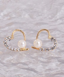 アシンメトリーデザイン　ハート＆パールピアス
