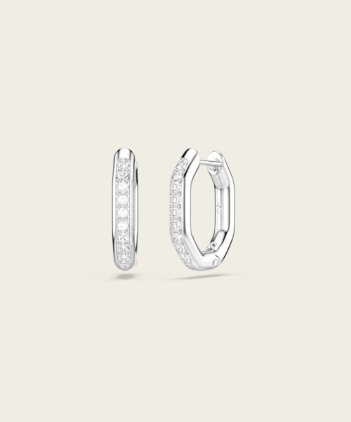 SWAROVSKI(スワロフスキー)の「【公式】【スワロフスキー】Dextera フープピアス, オクタゴンシェイプ, ラウンドカット, 小, ホワイト, ロジウム・プレーティング(ピアス(両耳用)・レディース・シルバー系・ONE SIZE)」の5枚目の写真