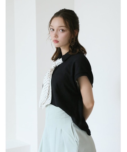 fifth(フィフス)の「ドットスカーフ付きフレンチスリーブポロ(Tシャツ/カットソー・レディース・ブラック・M)」の2枚目の写真
