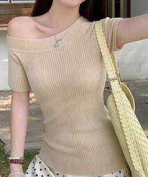 ワンショルダー 半袖ニット