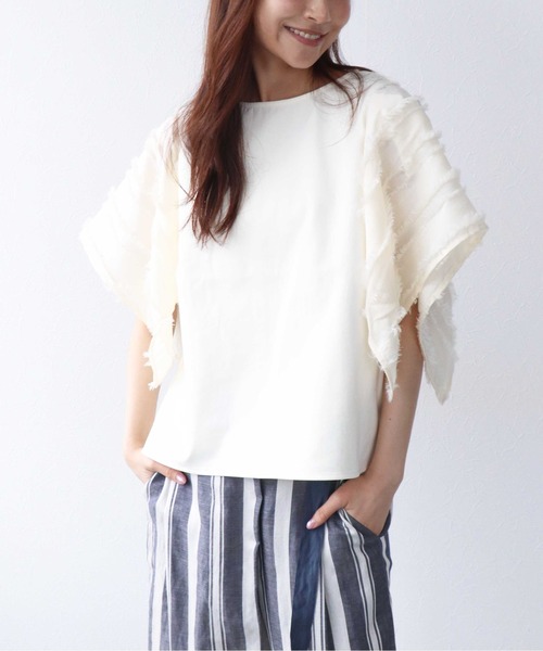 Jines(ジネス)の「フリンジストライプトップス(Tシャツ/カットソー・レディース・オフホワイト/ブラック・38)」の4枚目の写真
