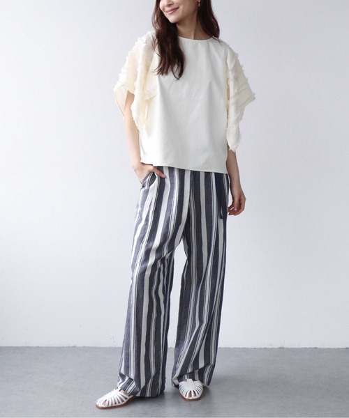 Jines(ジネス)の「フリンジストライプトップス(Tシャツ/カットソー・レディース・オフホワイト/ブラック・38)」の5枚目の写真