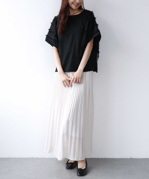Jines(ジネス)の「フリンジストライプトップス(Tシャツ/カットソー・レディース・オフホワイト/ブラック・38)」の9枚目の写真