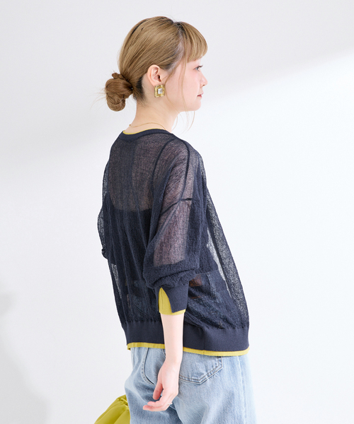 B.C STOCK(ベーセーストック)の「手洗い可 / shrinkyarn カーディガン(カーディガン/ボレロ・レディース・レッド/ホワイト/ネイビー・FREE)」の18枚目の写真