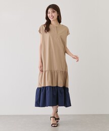 裾配色ティアードワンピース