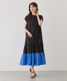 裾配色ティアードワンピース
