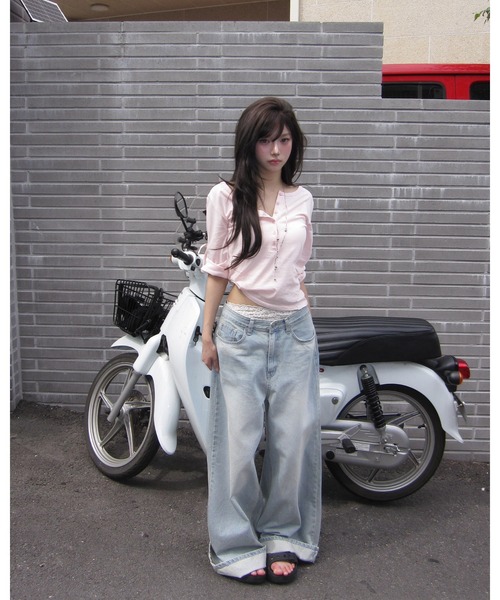 modimood（モディムード）の「[MADE] ラインロールアップ七分袖Tシャツ（Tシャツ/カットソー・レディース・ピンク/ホワイト/スカイブルー/チャコール・FREE）」の17枚目の写真