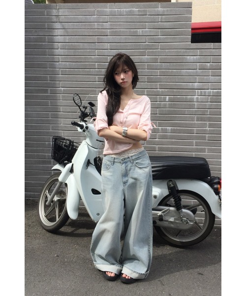 modimood（モディムード）の「[MADE] ラインロールアップ七分袖Tシャツ（Tシャツ/カットソー・レディース・ピンク/ホワイト/スカイブルー/チャコール・FREE）」の18枚目の写真