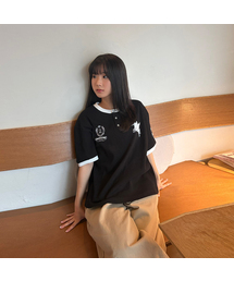 AWESOME STUDIO（オーサムスタジオ）の「ワッフルヘンリーネックリング配色Tシャツブラック（Tシャツ/カットソー）」