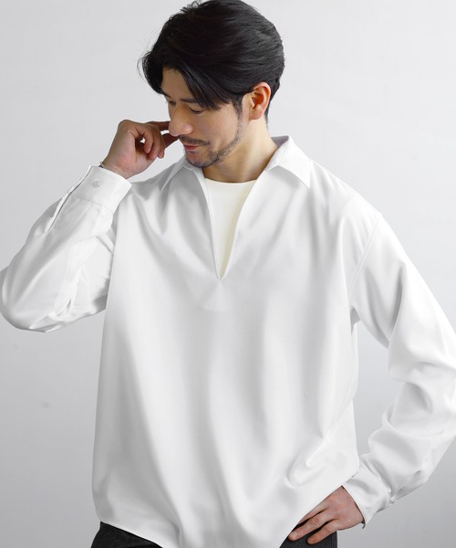SPU(スプ)の「【防シワ】キーネック長袖プルオーバーシャツ(シャツ/ブラウス・メンズ・グレー/ホワイト/ブラック/ネイビー/チャコール・S/XL/M/L)」の8枚目の写真
