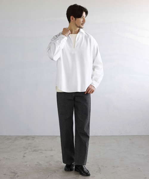 SPU(スプ)の「【防シワ】キーネック長袖プルオーバーシャツ(シャツ/ブラウス・メンズ・グレー/ホワイト/ブラック/ネイビー/チャコール・S/XL/M/L)」の10枚目の写真