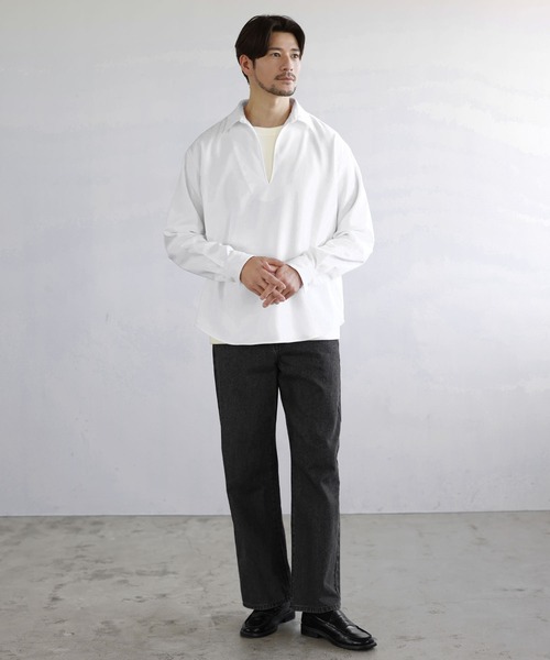 SPU(スプ)の「【防シワ】キーネック長袖プルオーバーシャツ(シャツ/ブラウス・メンズ・グレー/ホワイト/ブラック/ネイビー/チャコール・S/XL/M/L)」の11枚目の写真