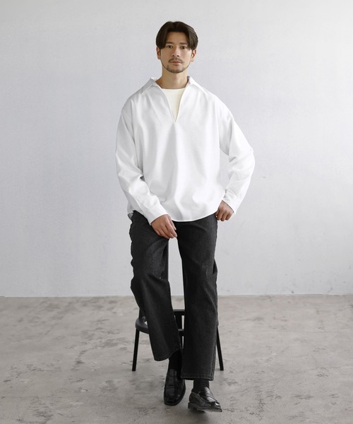 SPU(スプ)の「【防シワ】キーネック長袖プルオーバーシャツ(シャツ/ブラウス・メンズ・グレー/ホワイト/ブラック/ネイビー/チャコール・S/XL/M/L)」の12枚目の写真