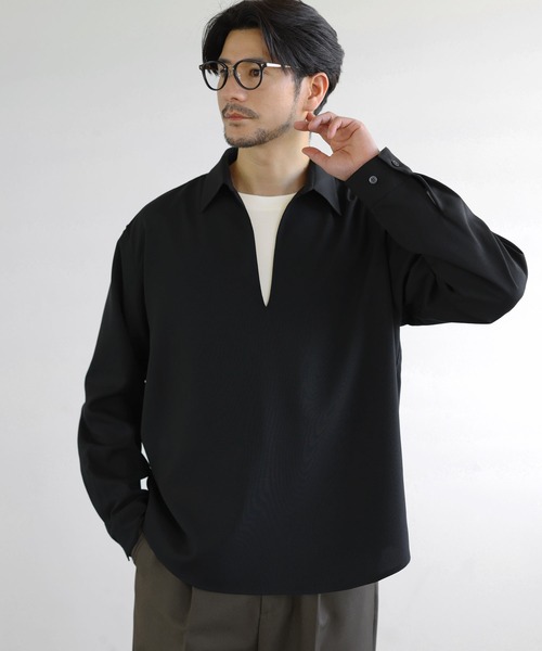 SPU(スプ)の「【防シワ】キーネック長袖プルオーバーシャツ(シャツ/ブラウス・メンズ・グレー/ホワイト/ブラック/ネイビー/チャコール・S/XL/M/L)」の14枚目の写真