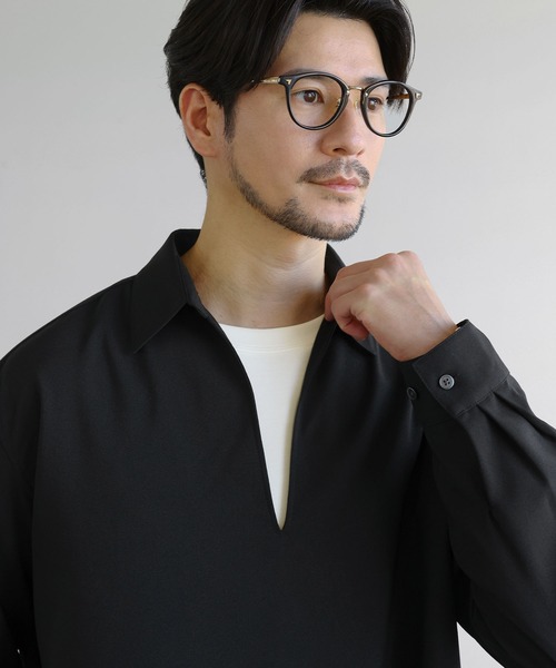 SPU(スプ)の「【防シワ】キーネック長袖プルオーバーシャツ(シャツ/ブラウス・メンズ・グレー/ホワイト/ブラック/ネイビー/チャコール・S/XL/M/L)」の15枚目の写真