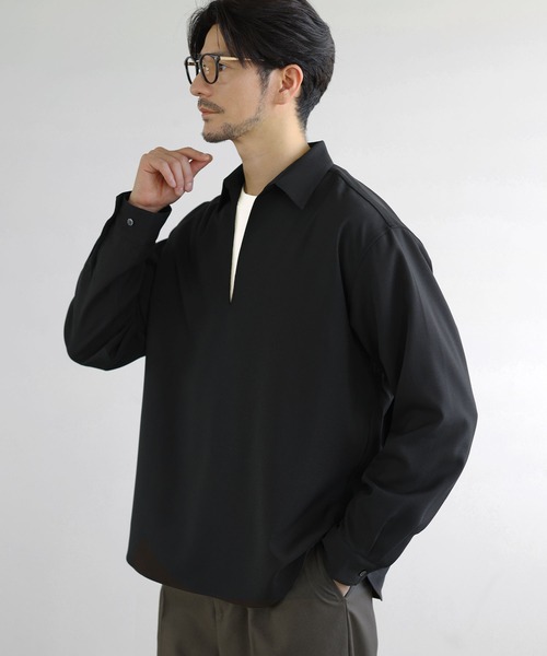 SPU(スプ)の「【防シワ】キーネック長袖プルオーバーシャツ(シャツ/ブラウス・メンズ・グレー/ホワイト/ブラック/ネイビー/チャコール・S/XL/M/L)」の16枚目の写真