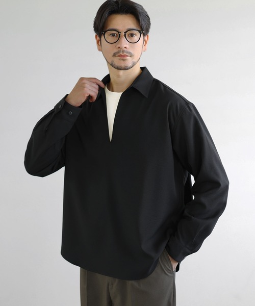 SPU(スプ)の「【防シワ】キーネック長袖プルオーバーシャツ(シャツ/ブラウス・メンズ・グレー/ホワイト/ブラック/ネイビー/チャコール・S/XL/M/L)」の17枚目の写真