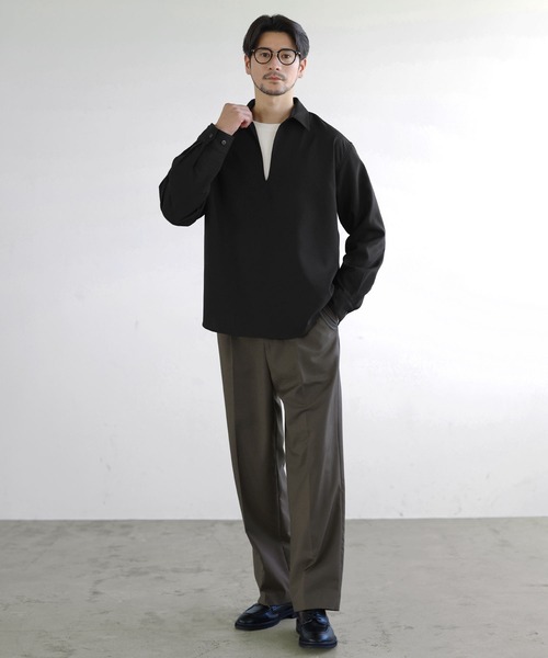 SPU(スプ)の「【防シワ】キーネック長袖プルオーバーシャツ(シャツ/ブラウス・メンズ・グレー/ホワイト/ブラック/ネイビー/チャコール・S/XL/M/L)」の18枚目の写真